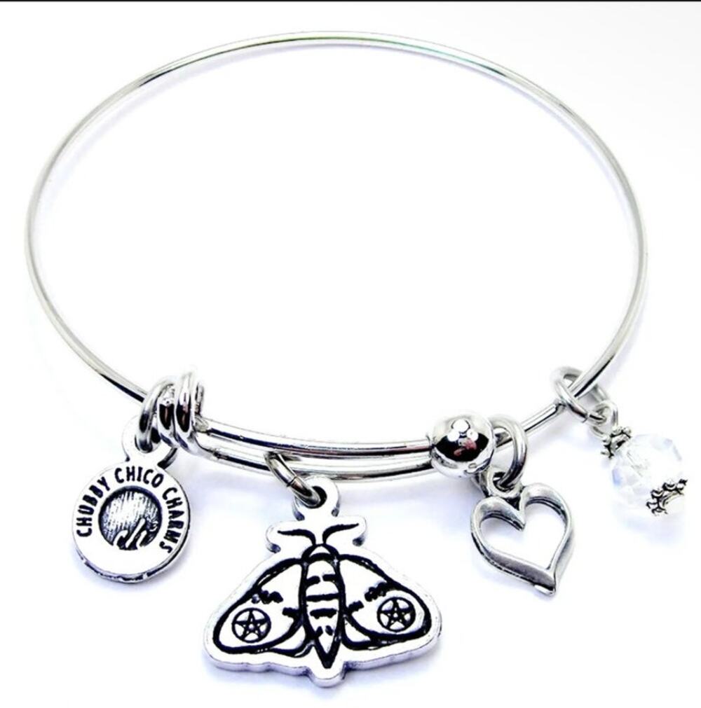 Moth with Pentacle Wings Bangle Bracelet Pagan Wiccan Witch